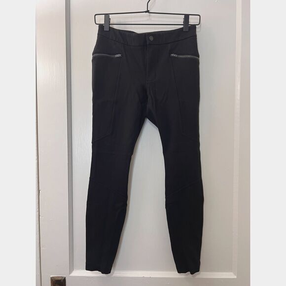 Athleta Women's Ponte Moto Twill Pants Black Zipper Pockets Rayon Nylon Size 2 - Picture 1 of 10